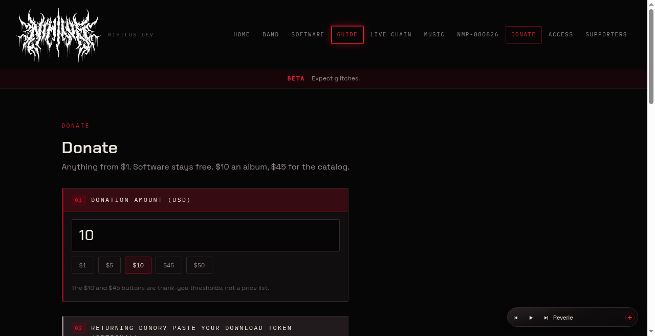 Donate page on nihilus.dev